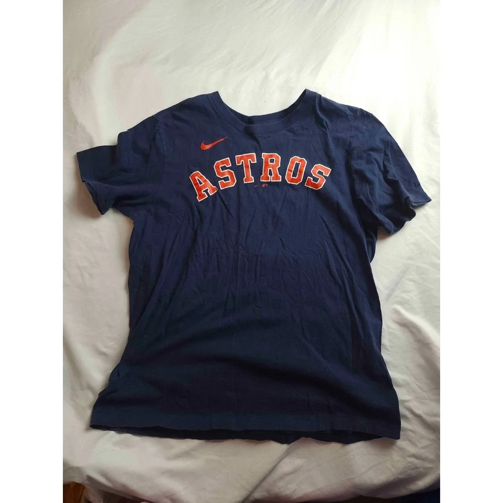 Nike Houston Astros Wordmark Shirt Mens‎ Medium Navy Blue Short Sleeve Swoosh